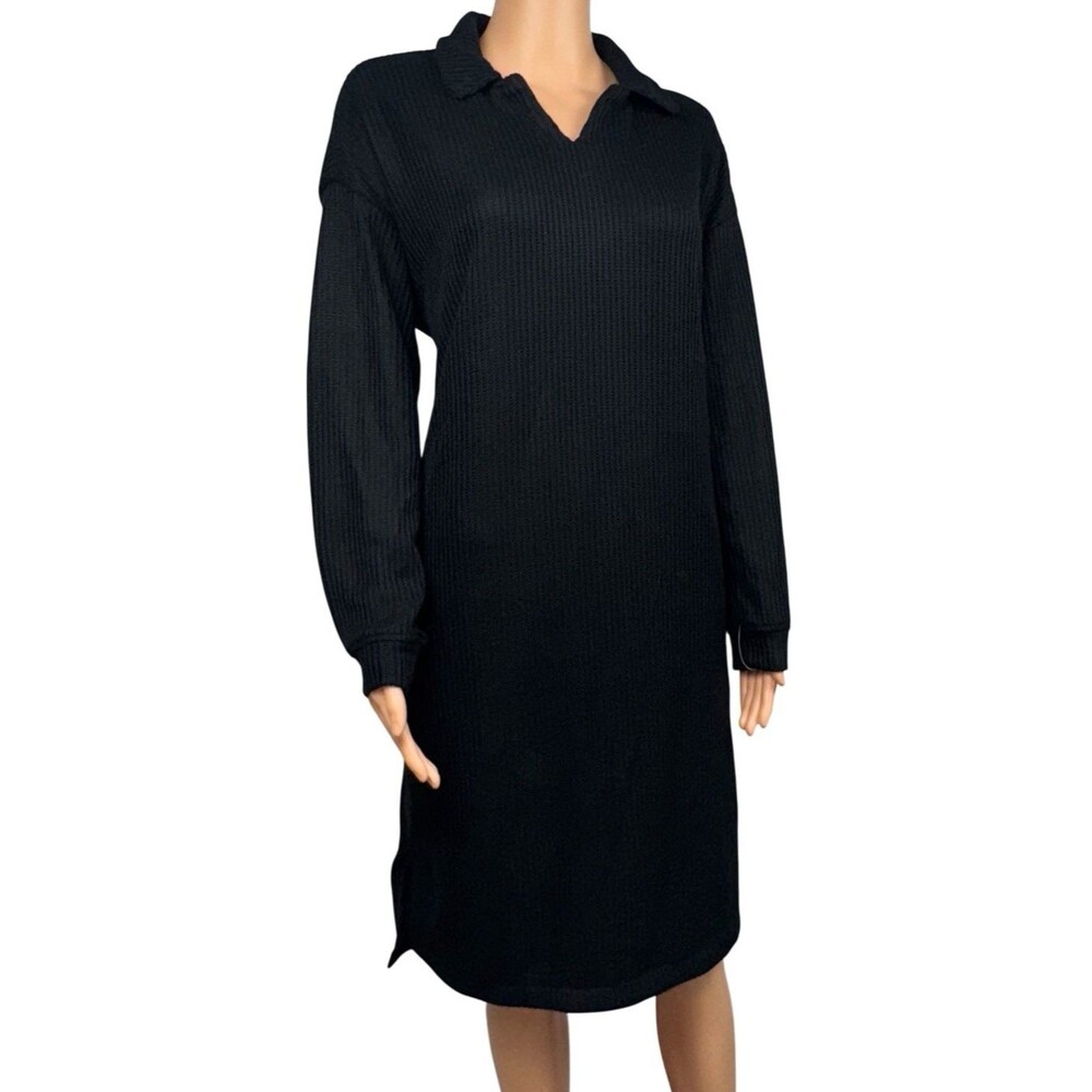 Mondetta Sweater Dress Womes Medium Black Knitted Collared Long Sleeve New